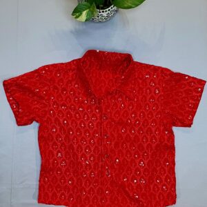 Sequin Red Crop Shirt