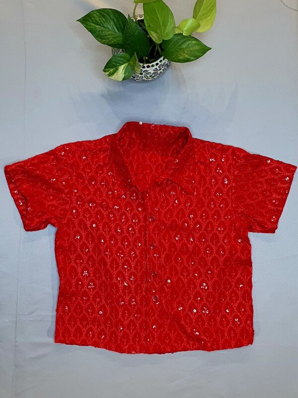 Sequin Red Crop Shirt