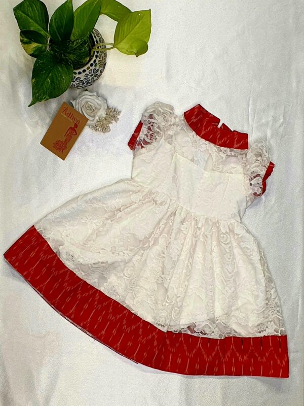 Baby frock *colour -white *Fabric- net and ikkat *size- 22