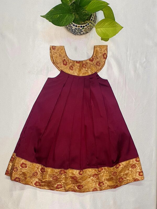 Baby frock *colour -maroon *Fabric- Silk and brocade